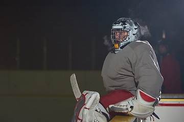 Image showing ice hockey players on bench