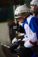 Image showing ice hockey players on bench