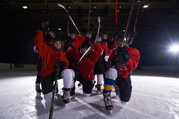 Image showing happy children gropu  hockey team sport players