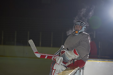 Image showing ice hockey players on bench