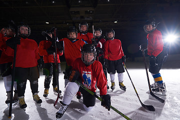 Image showing happy children gropu  hockey team sport players