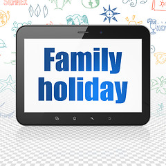 Image showing Vacation concept: Tablet Computer with Family Holiday on display