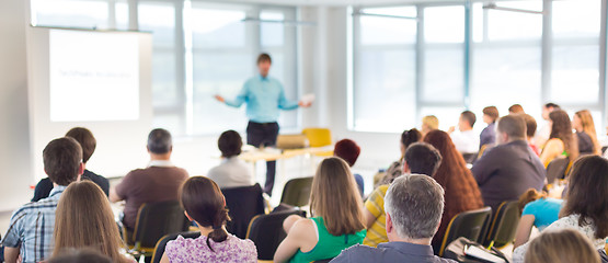 Image showing Speaker Giving a Talk at Business Meeting.