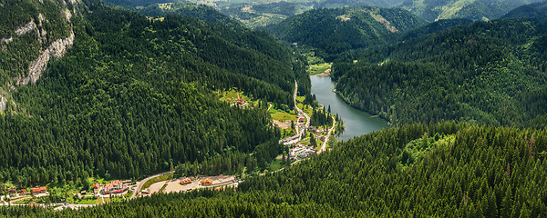 Image showing Panoramic view to Lacu Rosu AKA Red Lake, Romania