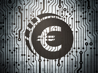 Image showing Currency concept: circuit board with Euro Coin