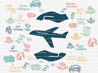 Image showing Insurance concept: Airplane And Palm on wall background