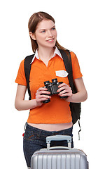 Image showing Teen girl looking through binoculars
