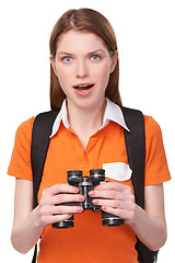 Image showing Teen girl looking through binoculars