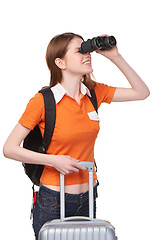 Image showing Teen girl looking through binoculars