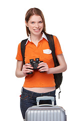 Image showing Teen girl looking through binoculars