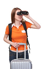 Image showing Teen girl looking through binoculars