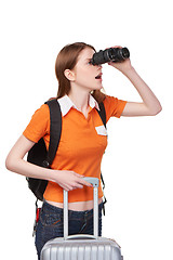 Image showing Teen girl looking through binoculars