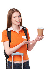Image showing Teen girl holding disposable paper cup