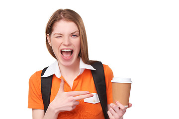 Image showing Teen girl holding disposable paper cup