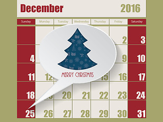 Image showing Calendar with speech bubble showing christmas