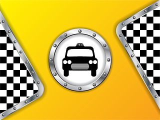 Image showing Taxi advertising background with metallic badge