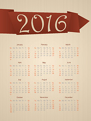 Image showing Fancy calendar with ribbon for year 2016