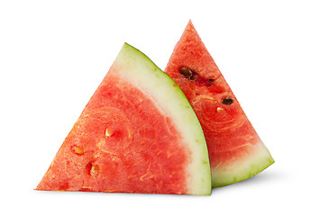Image showing Two pieces of ripe watermelon each other