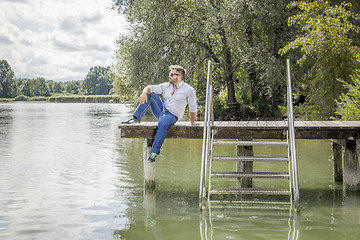 Image showing man at the lake