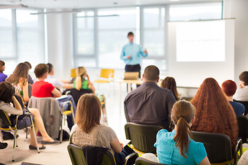 Image showing Speaker Giving a Talk at Business Meeting.