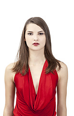 Image showing Portrait of a Young Woman in a Red Dress