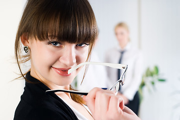 Image showing Young attractive business lady in office