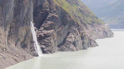 Image showing Waterfall at Lake Dix - Dam Grand Dixence - Switzerland