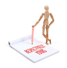 Image showing Wooden mannequin writing - Respectfully yours