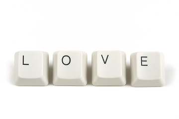 Image showing love from scattered keyboard keys on white