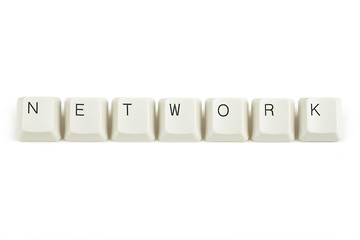 Image showing network from scattered keyboard keys on white