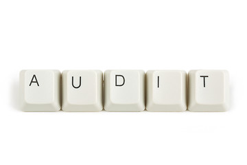 Image showing audit from scattered keyboard keys on white