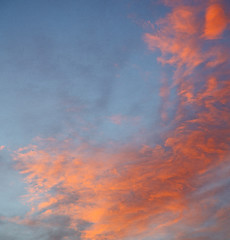 Image showing light  the sunrise in  colored sky white soft clouds and abstrac