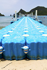 Image showing plastic pier  coastline of a  green lagoon and  kho phangan   ba