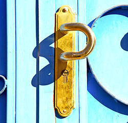 Image showing blue metal rusty  brown    morocco in africa the old wood  facad