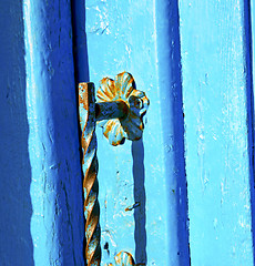 Image showing blue metal rusty  brown    morocco in africa the old wood  facad