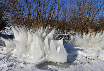 Image showing Fantastic white ice form  - blue sky background