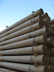 Image showing Kiln dried machine rounded poles.