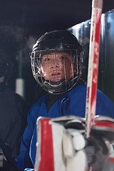 Image showing ice hockey players on bench