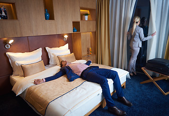 Image showing young couple in modern hotel room