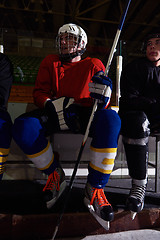 Image showing ice hockey players on bench