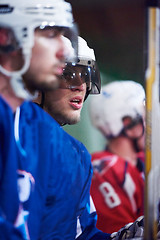 Image showing ice hockey players on bench