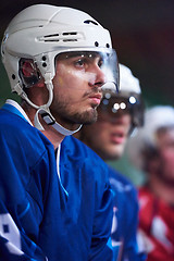 Image showing ice hockey players on bench