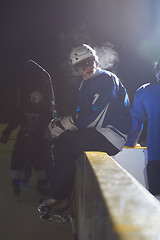 Image showing ice hockey players on bench