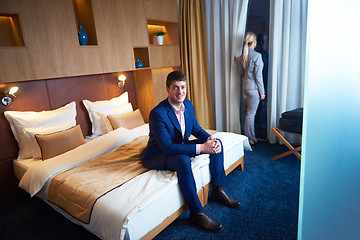 Image showing young couple in modern hotel room