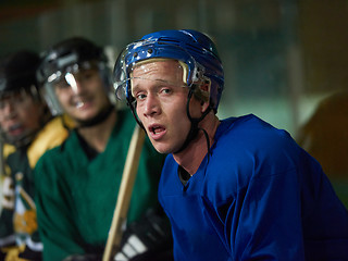 Image showing ice hockey players on bench