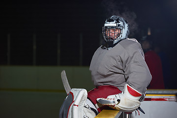 Image showing ice hockey players on bench