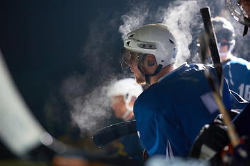 Image showing ice hockey players on bench