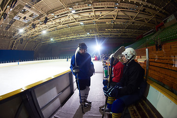 Image showing ice hockey players on bench