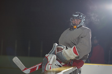 Image showing ice hockey players on bench