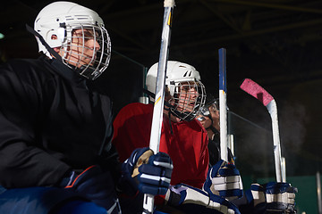 Image showing ice hockey players on bench